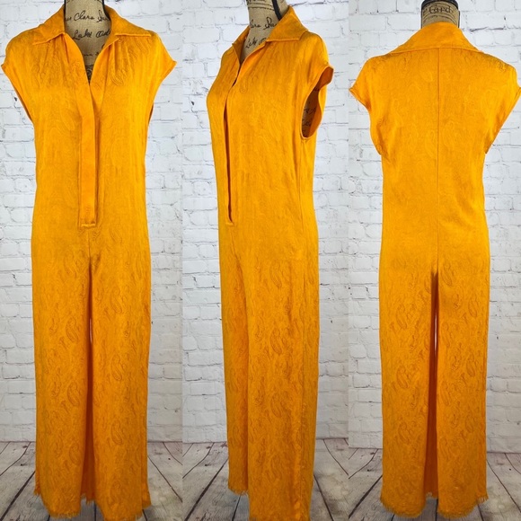 ZARA orange jacquard print full length jumpsuit size small - Picture 1 of 13